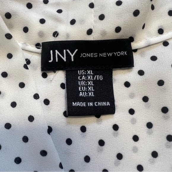 Jones New York White Black Sleeveless Polka Dot Tied Up Collar Blouse Top XL - Picture 5 of 11